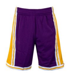 Szorty Mitchell & Ness Los Angeles Lakers '84 fioletowe. Fioletowe krótkie spodenki sportowe męskie Mitchell & Ness, bez wzorów, trekkingowe. Za 359.55 zł.