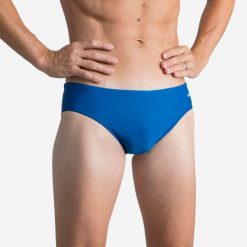 Slipki pływackie męskie Decathlon 100 Basic. Białe kąpielówki męskie Decathlon, m, bez wzorów, z materiału, do pływania. Za 19.99 zł.