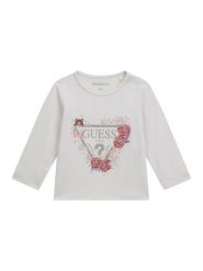 Guess Bluzka K6YI24 K3732 Biały Regular Fit. Białe bluzki dla dziewczynek Guess, z aplikacjami, z bawełny, bez kołnierzyka, bez ramiączek. Za 74.99 zł.