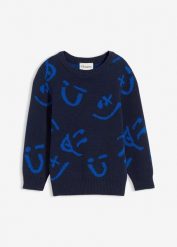 Sweter z czystej bawełny. Niebieskie swetry dla chłopców bonprix, bez wzorów, z bawełny, bez kołnierzyka, bez kaptura. Za 79.99 zł.