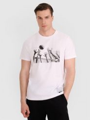 4F T-shirt regular z nadrukiem siatkarskim męski - biały L. Białe koszulki sportowe męskie 4f, l, bez wzorów, z bawełny, klasyczne, bez kołnierzyka. Za 69.99 zł.