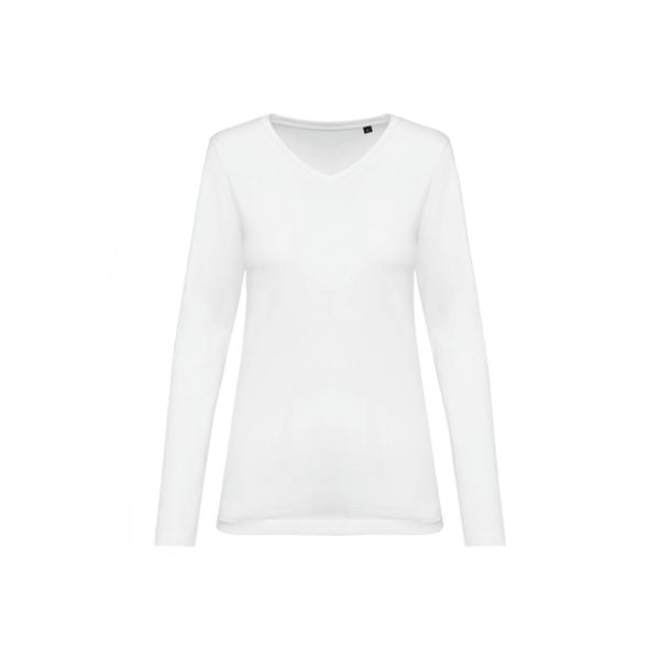 Damska koszulka z długim rękawem suprima v-neck Kariban Premium. Białe t-shirty damskie KARIBAN, bez wzorów, z bawełny, bez kołnierzyka. Za 136.00 zł.