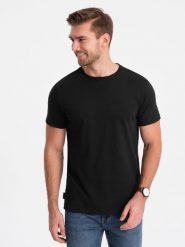 Klasyczny T-shirt męski bawełniany BASIC - czarny V1 OM-TSBS-0146 4XL. Czarne t-shirty męskie Ombre, m, bez wzorów, z bawełny, klasyczne, bez kołnierzyka. Za 37.81 zł.