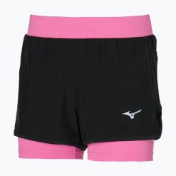 Spodenki do biegania damskie Mizuno ER 2IN1. Czarne szorty sportowe damskie Mizuno, bez wzorów, sportowe, do biegania. Za 119.99 zł.