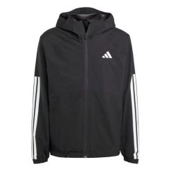 Kurtka dresowa z kapturem climaproof adidas Essentials 3-Stripes. Czarne kurtki męskie Adidas, xl, bez wzorów, z dresówki, z kapturem. Za 371.00 zł.