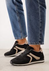 Czarne Sneakersy Sportowe z Imitacji Zamszu z Geometrycznymi Wstawkami Shanoom. Czarne obuwie sportowe damskie Born2be, bez wzorów, z dzianiny. Za 119.99 zł.