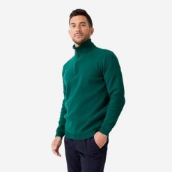 Sweter do golfa męski MW500 z półgolfem. Zielone buty sportowe męskie INESIS, z bawełny, bez zapięcia, na golfa. Za 159.99 zł.
