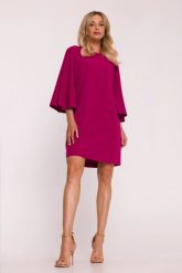Elegancka sukienka trapezowa z bufiastymi rękawami fiolet. Fioletowe sukienki dla dziewczynek Stylove, bez wzorów, z elastanu, biznesowe, bez ramiączek. Za 289.00 zł.