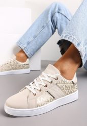 Beżowo-Złote Sneakersy z Printem Casica. Brązowe obuwie sportowe damskie Renee, bez wzorów. Za 49.99 zł.
