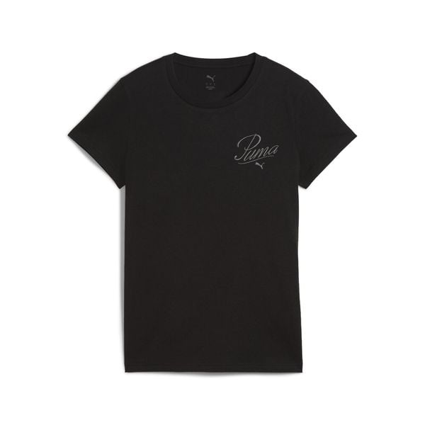 Damska koszulka ESS SCRIPT PUMA Black. Czarne koszulki sportowe damskie Puma, m, bez wzorów, z dżerseju, klasyczne, bez kołnierzyka. Za 76.30 zł.