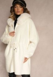 Jasnobeżowy Długi Płaszcz ze Ściągaczem w Pasie Zdobiony Futrem Delithriel. Brązowe płaszcze damskie Renee, l, z aplikacjami, z futra, eleganckie, długie, z kapturem. Za 229.99 zł.