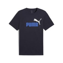 Męska koszulka Essentials z dwukolorowym logo No. 1 PUMA. Niebieskie koszulki sportowe męskie Puma, m, bez wzorów, z gumy, bez kołnierzyka, bez ramiączek, do biegania. W wyprzedaży za 69.00 zł.