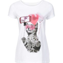 Shirt z nadrukiem bonprix biały Selfie. Bluzki damskie marki bonprix. Za 32.99 zł.