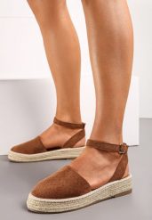 Brązowe Espadryle na Podeszwie z Plecionką Zapinane Przy Kostce Griolla. Brązowe espadryle damskie Renee, na lato, bez wzorów, bez obcasa, bez zapięcia. Za 79.99 zł.