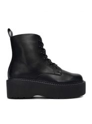 DeeZee Trzewiki 12663-1 -BLACK PU Czarny. Czarne botki damskie DeeZee, z materiału, bez obcasa, na koturnie, bez zapięcia. Za 219.99 zł.