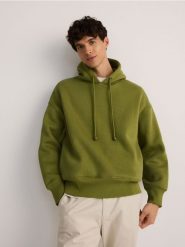 Bluza z kapturem - zielony. Zielone bluzy męskie Reserved, l, bez wzorów, z bawełny, z kapturem. W wyprzedaży za 79.99 zł.