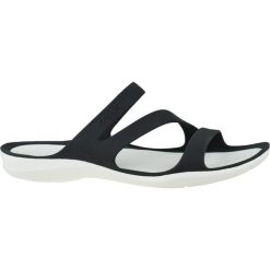 Klapki damskie Crocs Swiftwater Sandal W. Czarne klapki damskie Crocs, bez wzorów, z materiału, bez obcasa. Za 255.00 zł.