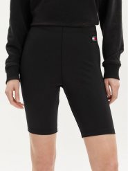 Tommy Jeans Kolarki Badge DW0DW17773 Czarny Slim Fit. Czarne szorty sportowe damskie Tommy Jeans, m, bez wzorów, z jeansu, sportowe. Za 179.99 zł.
