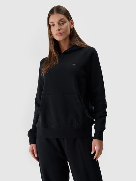 4F Bluza dresowa nierozpinana z kapturem damska - czarna M. Czarne bluzy damskie 4f, m, bez wzorów, z bawełny, z kapturem. Za 149.99 zł.
