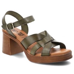 Sandały damskie Hee, cholewka ze skóry naturalnej plecione paski regulowany pasek zapięcie na sprzączkę odkryty nosek, zielone, 26548. Zielone sandały damskie Hee, bez wzorów, ze skóry, bez obcasa, na obcasie, bez zapięcia. Za 379.00 zł.