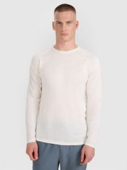 4F Longsleeve do biegania szybkoschnący męski - biały L. Białe koszulki sportowe męskie 4f, l, bez wzorów, z materiału, bez kołnierzyka, bez ramiączek, do biegania. W wyprzedaży za 89.99 zł.