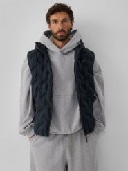 4F Bezrękawnik z wypełnieniem syntetycznym męski - czarny XXL. Czarne kurtki męskie 4f, m, bez wzorów, z materiału, klasyczne, z kapturem. Za 299.99 zł.