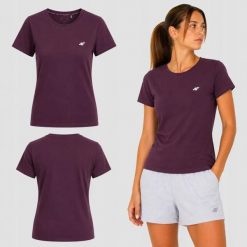 T-SHIRT DAMSKI 4F KOSZULKA SPORTOWA 1 BAWEŁNA F2772 SS26. Czerwone koszulki sportowe damskie 4f, s, bez wzorów, z bawełny, bez kołnierzyka, bez ramiączek, na fitness i siłownię. Za 38.90 zł.