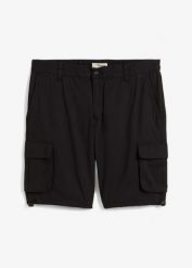 Bermudy bojówki z elastyczną gumką w talii, regular fit. Czarne szorty męskie bonprix, m, bez wzorów. Za 119.99 zł.