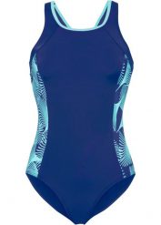 Sportowy kostium kąpielowy z wstawkami z boku. Niebieskie kostiumy jednoczęściowe damskie bonprix, bez wzorów, sportowe. Za 82.99 zł.