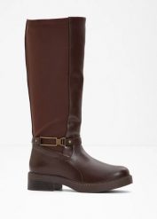 Kozaki z szeroką cholewką. Czarne kozaki damskie bonprix, bez obcasa. Za 229.99 zł.