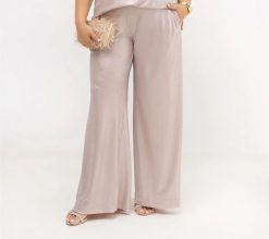 Eleganckie połyskujące spodnie damskie Asteria szerokie nogawki | PLUS SIZE OVERSIZE LATO. Spodnie materiałowe damskie Moda Size Plus Iwanek, l, bez wzorów, z elastanu. Za 219.90 zł.