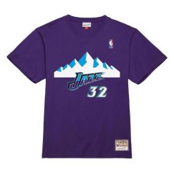 Koszulka NBA Utah Jazz Karl Malone. Fioletowe koszulki sportowe męskie Mitchell & Ness, bez wzorów, bez kołnierzyka, bez ramiączek, do koszykówki. Za 227.00 zł.