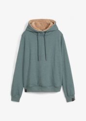 Bluza ocieplana z kapturem, na podszewce z polaru baranka. Zielone bluzy damskie bonprix, bez wzorów, z polaru, z kapturem. Za 169.99 zł.