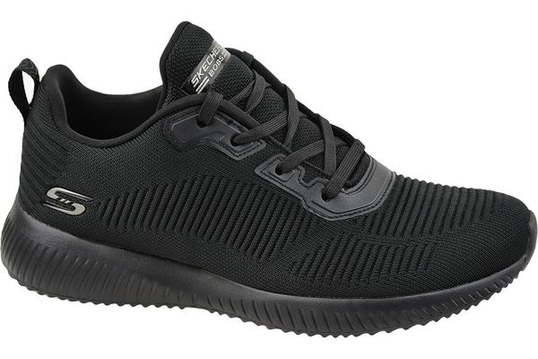 Buty do chodzenia, Skechers Bobs Squad 32504-BBK. Czarne obuwie sportowe damskie Skechers, bez wzorów, z materiału, trekkingowe. Za 229.99 zł.