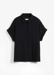 Bluzka oversized z e strukturalnej krepy. Czarne bluzki damskie bonprix, bez wzorów, bez kołnierzyka, bez ramiączek. Za 142.99 zł.