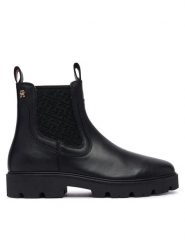 Tommy Hilfiger Sztyblety Th Monogram Leather Chelsea Boot FW0FW09562 Czarny. Czarne botki damskie Tommy Hilfiger, ze skóry, bez obcasa, na płaskiej podeszwie, bez zapięcia. Za 699.99 zł.