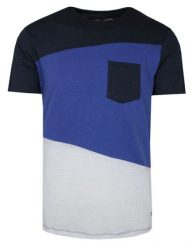 T-Shirt Granatowo-Chabrowy w Pasy, z Kieszonką, Męski, Koszulka, Krótki Rękaw, U-neck. Niebieskie t-shirty męskie Porthal, na lato, l, bez wzorów, z bawełny, casualowe, bez kołnierzyka. Za 115.00 zł.
