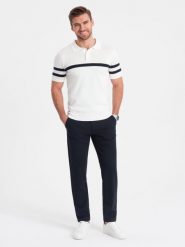 Spodnie męskie eleganckie chino SLIM FIT - granatowe V3 OM-PACP-0191 - XXL. Niebieskie eleganckie spodnie męskie Ombre Clothing, l, bez wzorów, z materiału. Za 233.99 zł.