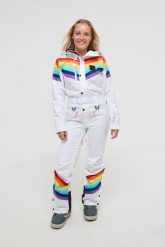 Kombinezon narciarski Rainbow Road - damski. Białe spodnie snowboardowe damskie OOSC, l, bez wzorów, z syntetyku, narciarskie. Za 1,710.99 zł.