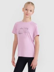 4F Koszulka trekkingowa slim z nadrukiem dziewczęca - różowa 158/164 (12-14 lat). Czerwone t-shirty i topy dla dziewczynek 4f, bez wzorów, z dzianiny, bez ramiączek. W wyprzedaży za 29.99 zł.