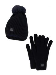 Damski Zimowy Zestaw Termiczny - Czapka + Rękawiczki - Granatowy. Niebieskie czapki i kapelusze damskie HEAT KEEPER, na zimę, bez wzorów, z materiału, eleganckie. Za 134.32 zł.