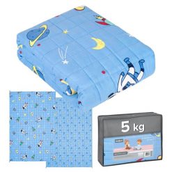 Kołdra obciążeniowa PREMIUM bawełna koc sensoryczny dla dzieci 100x150 5kg. Niebieskie kocyki dla dzieci REBEL ACTIVE, z bawełny. Za 99.00 zł.