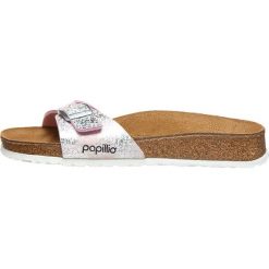 Klapki "Madrid" w kolorze srebrnym. Szare klapki damskie Birkis & Papillio, bez wzorów, bez obcasa. W wyprzedaży za 130.95 zł.
