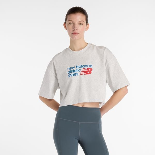 Koszulka damska New Balance WT51908AHH – szara. Szare t-shirty damskie New Balance, s, bez wzorów, z bawełny, bez kołnierzyka. Za 169.99 zł.