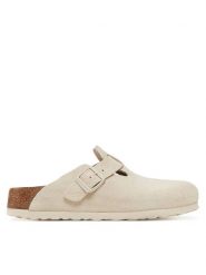 Birkenstock Klapki Boston zamsz 1027693 Biały. Białe klapki damskie Birkenstock, bez wzorów, ze skóry, bez obcasa. Za 649.99 zł.