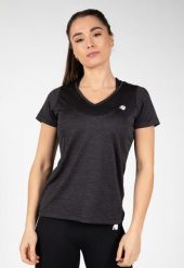 Elmira V-Neck Koszulka - Czarny. Czarne koszulki sportowe damskie GORILLA WEAR, xs, bez wzorów, z poliesteru, bez kołnierzyka, bez ramiączek, na fitness i siłownię. Za 194.00 zł.