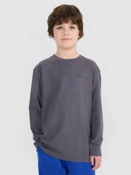 4F Longsleeve oversize z nadrukiem chłopięcy - granatowy 134 (8-9 lat). Niebieskie t-shirty dla chłopców 4f, bez wzorów, z bawełny, bez ramiączek. W wyprzedaży za 19.99 zł.