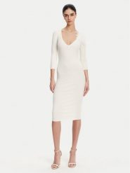 Elisabetta Franchi Sukienka dzianinowa AM-52B-51E2 Biały Slim Fit. Białe sukienki damskie Elisabetta Franchi, bez wzorów, z dzianiny, bez kołnierzyka, bez ramiączek. Za 959.99 zł.
