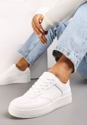 Białe Sneakersy ze Ekoskóry ze Sznurowaniem i Przeszyciami Borsana. Białe obuwie sportowe damskie Renee, bez wzorów. Za 69.99 zł.