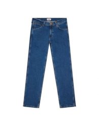 MĘSKIE SPODNIE WRANGLER GREENSBORO BLUE TOMORROW 112338770. Niebieskie spodnie materiałowe męskie Wrangler, l, bez wzorów, z jeansu. Za 239.99 zł.